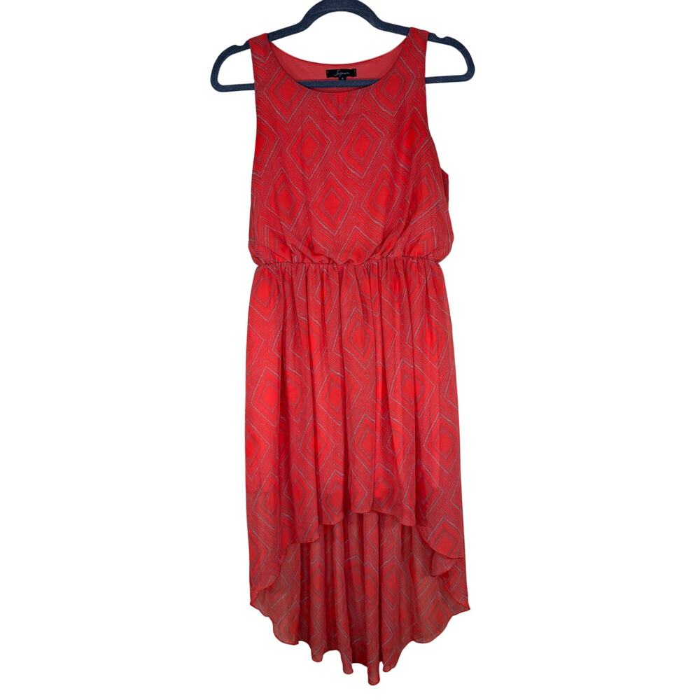 Soprano Women's Small Sleeveless Hi-Low Dress Orange Grey Geometric Flowy Lined